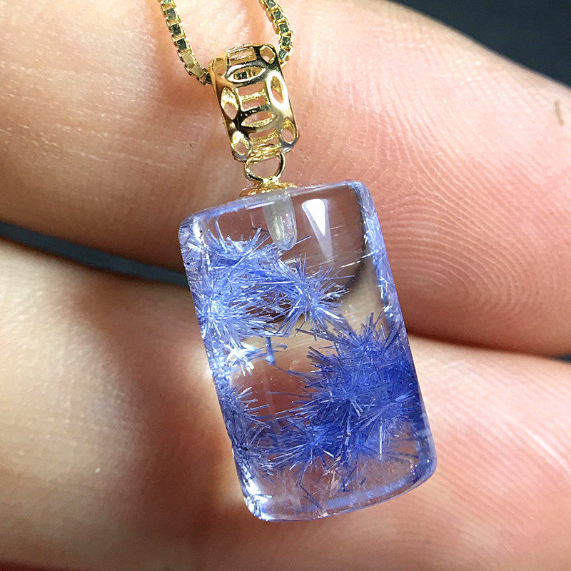 巴西天然水晶宝石蓝发晶原石吊坠蓝线石裸石项坠戒指项坠