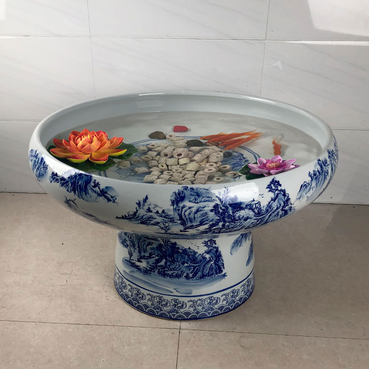 鱼缸乌龟大型特大号超大假山盆景景德镇陶瓷金鱼缸青花瓷鱼缸