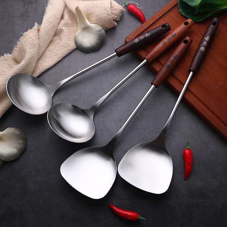 锅铲木柄防烫汤勺不锈钢烫手锅铲