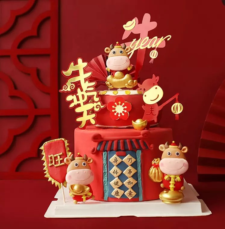 仿真吉牛定制生日宝宝大吉蛋糕牛年网红创意仿真水果