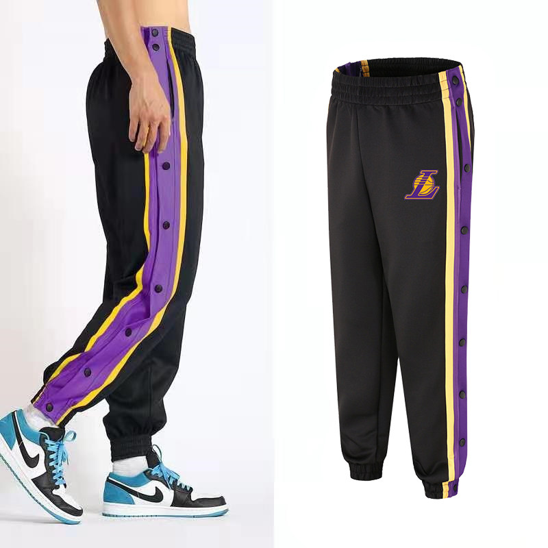 侧开纽扣宽松篮球运动紫色湖人詹姆斯科比排扣休闲裤
