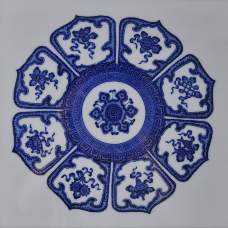 长物居手绘青花八吉祥图瓷挂板画佛事收藏品家居饰品现代装饰画