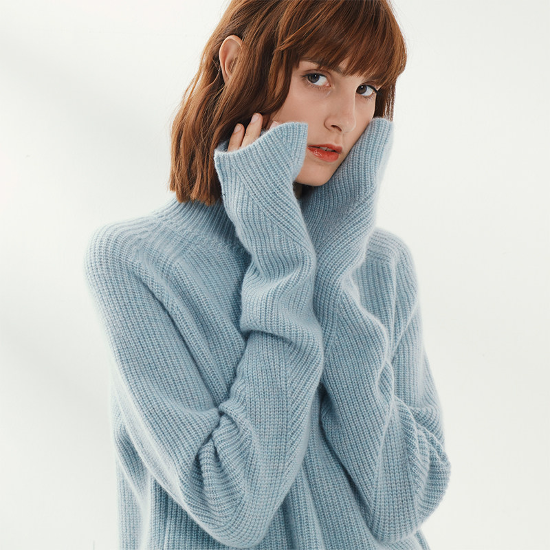 斐雪莫兰兰迪定纺花纱纯山羊绒衫宽松侧开松松毛衣