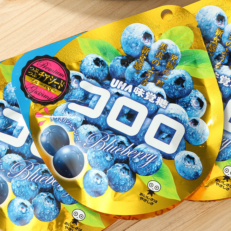 日本进口零食 悠哈uha 蓝莓果汁包裹软糖/qq水果糖40g味觉糖