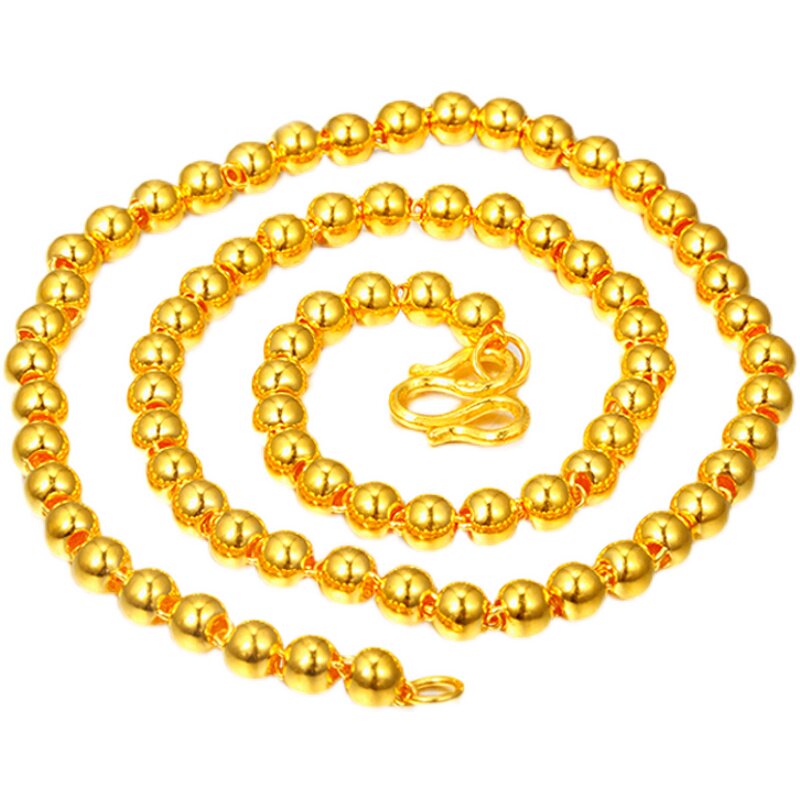 项链黄金光面圆珠粗沙沙金18k纯金女细情侣项链