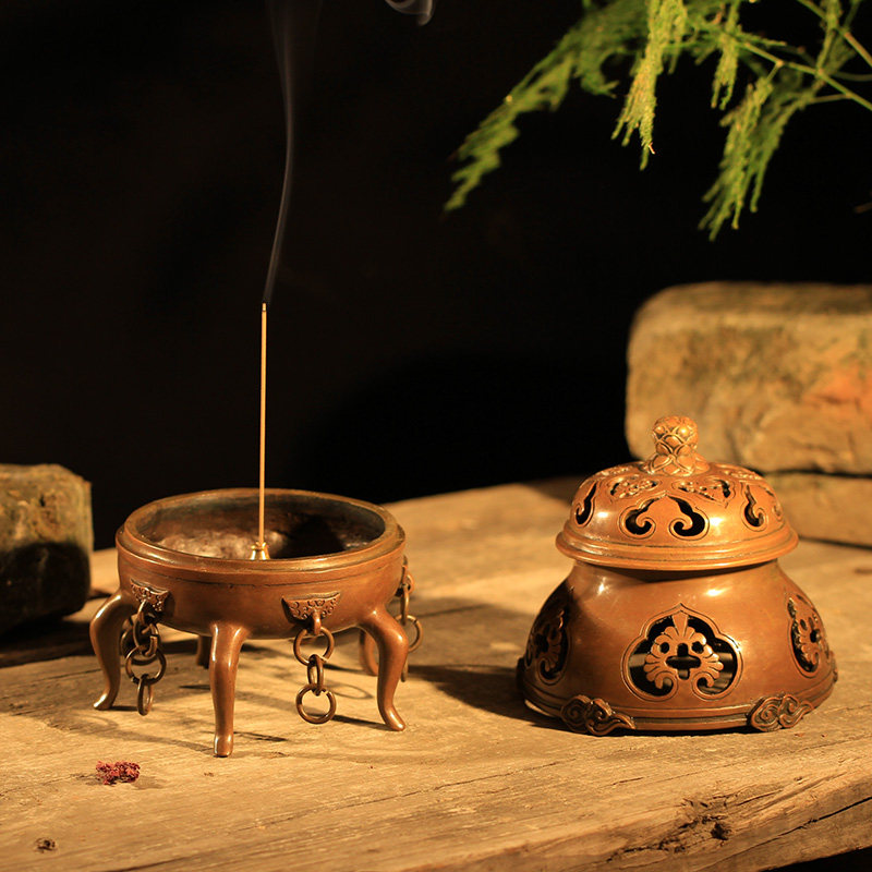 御用大号帝王炉 紫铜炉仿唐香薰炉文房书桌仿古摆件 盘香炉焚香炉
