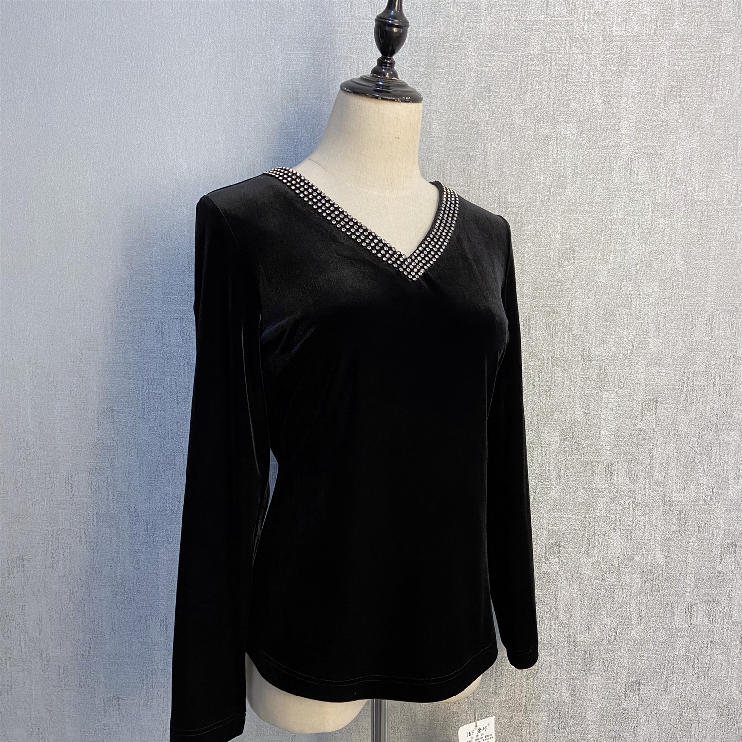 秀巧小衫有大女装精品高端镶钻水晶弹力丝绒t恤