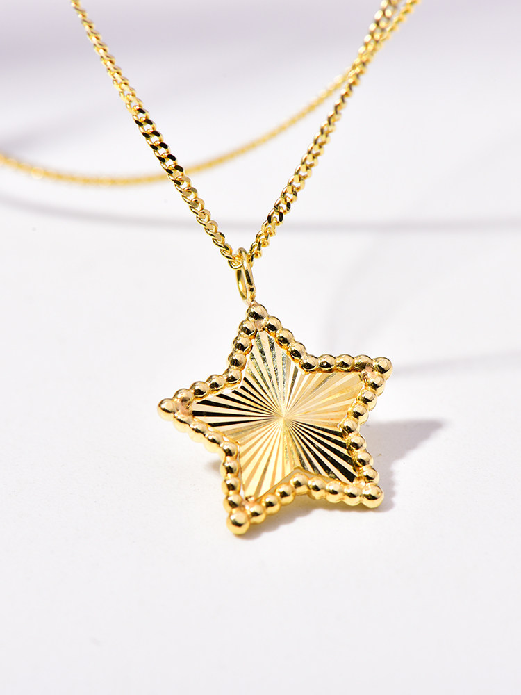 杭城时尚韩国14k黄金项链个性简约车花五角星颈饰