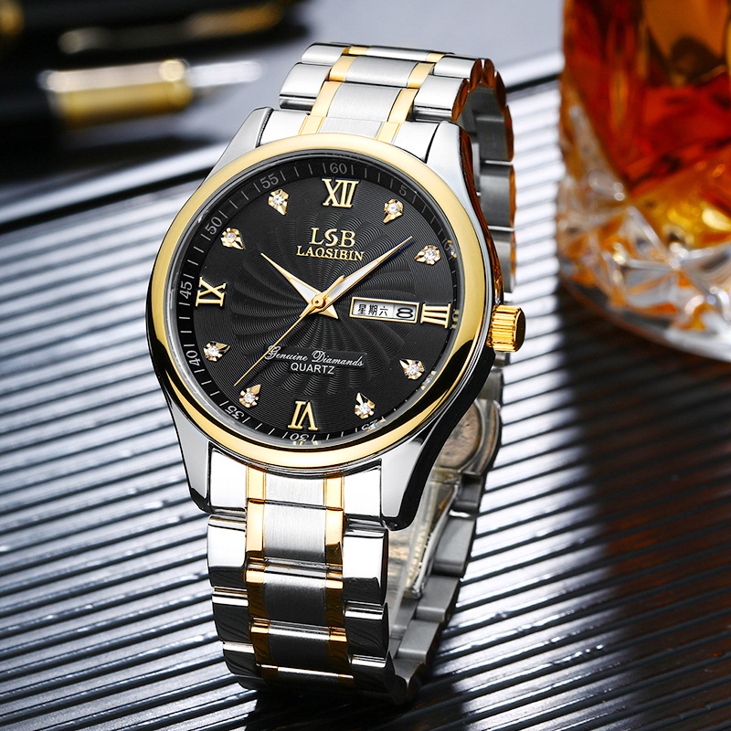 lsb劳斯斯宾爆款商务男士石英手表经典双日国产腕表