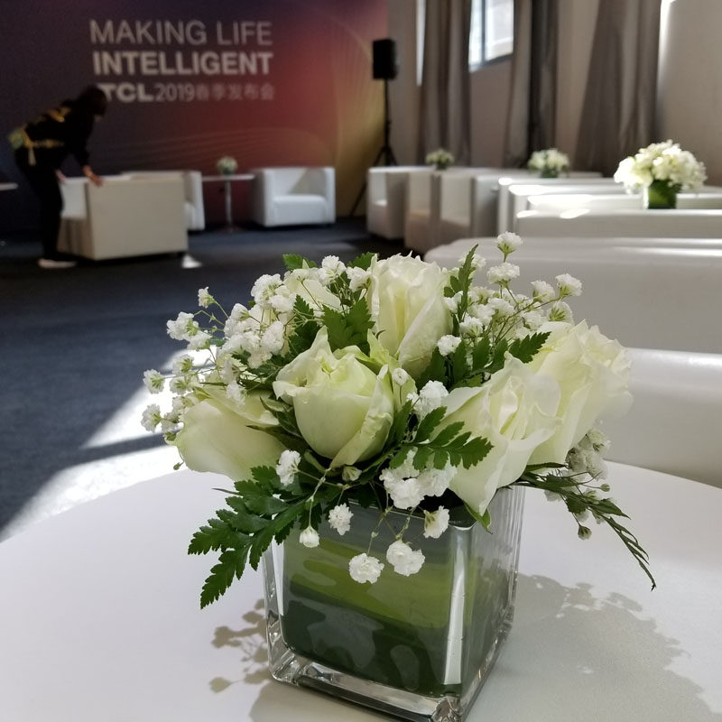 玻璃方缸桌面插花小台花瓶年会商务活动会议演讲商务用花
