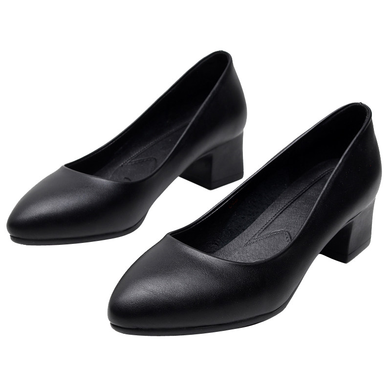 工作鞋女平底黑色皮鞋单鞋舒适软底工装职业空姐上班鞋久站不累脚