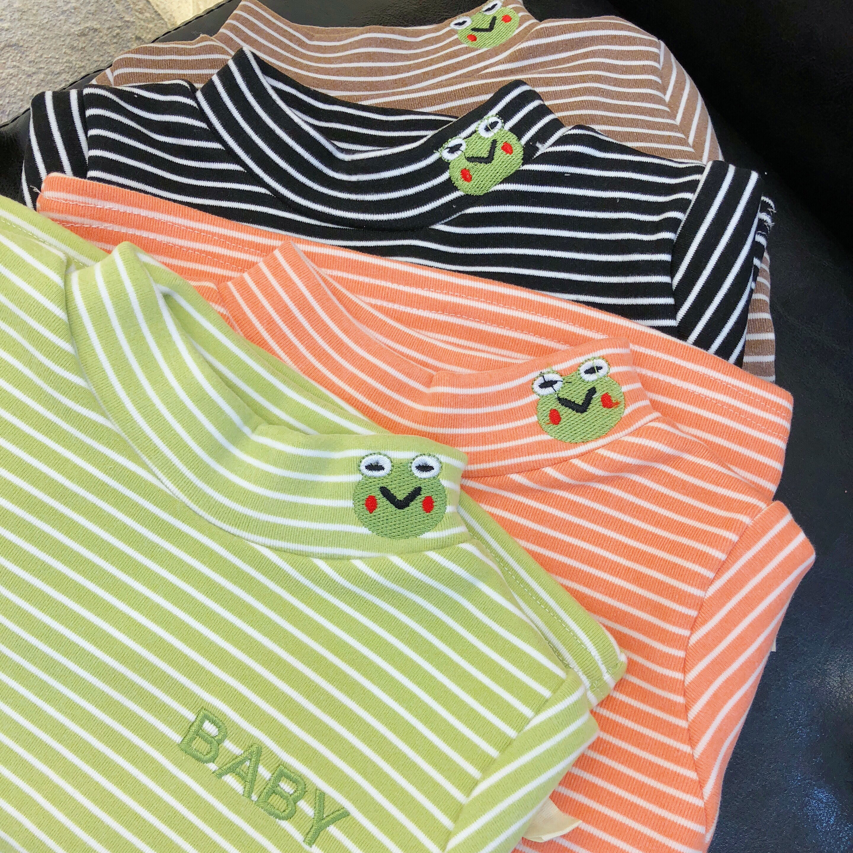 潮妈菲菲2020秋冬新款青蛙刺绣小高高领打底t恤