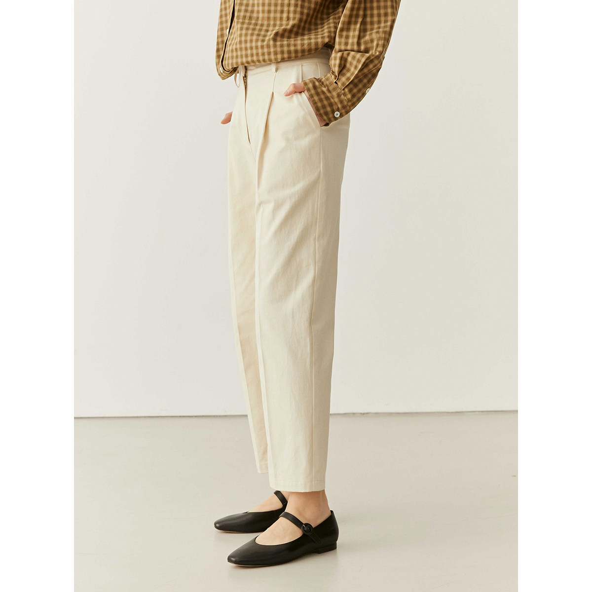 限时8折chinopants棉质缎纹铜氨阔腿型直筒打褶休闲裤