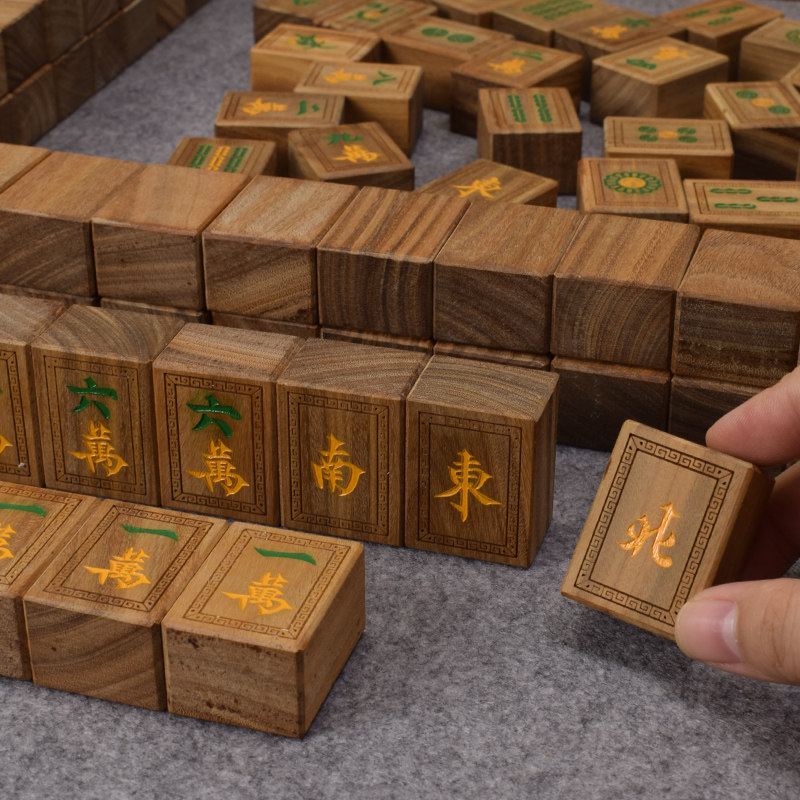 御圣麻将绿檀木大码实木旅行家用麻将牌精美木盒厂家直销