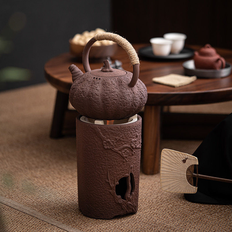 古早烧炭炭炉茶壶日式粗陶铁锈釉陶壶温茶暖煮茶炉