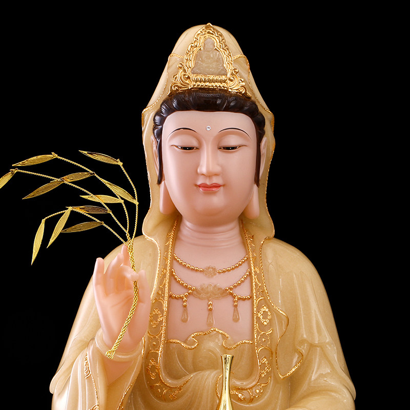 圆通佛具汉白玉观音佛像家用南海观世音菩萨供佛摆件
