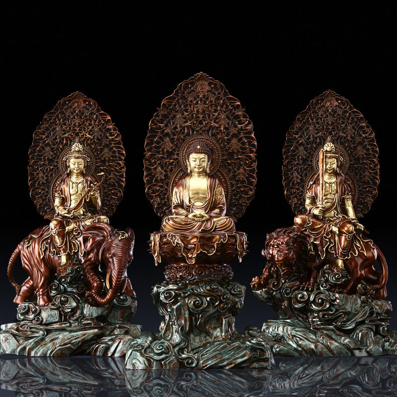 圆通华严三圣佛像释迦摩尼佛文殊普菩萨居家摆件