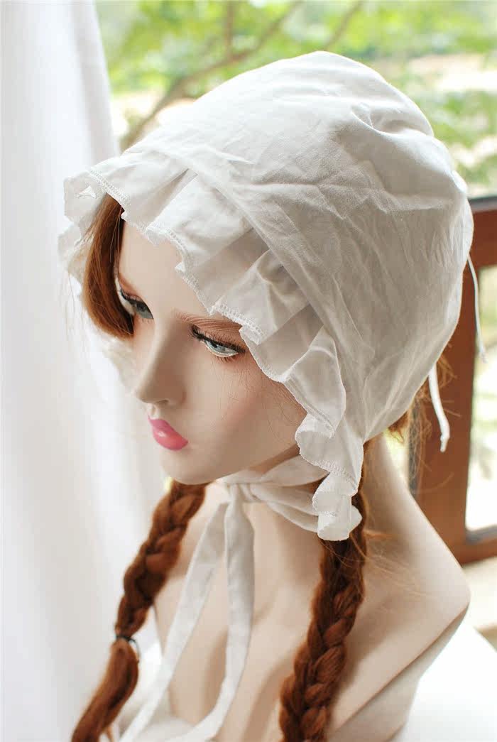 手工包头白色纯棉bb帽木耳边拍摄帽子