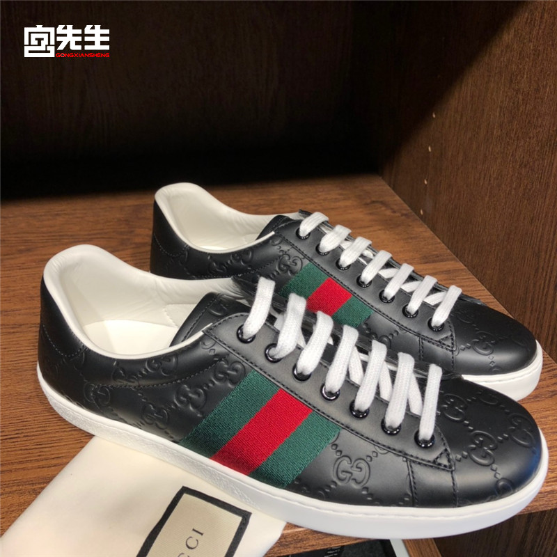 [宫先生代购]Gucci 古奇 新款 黑色 Logo浮雕板鞋  男士 386750