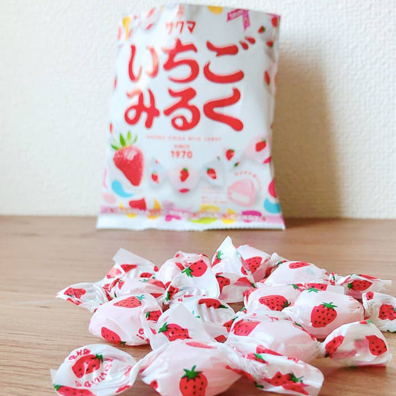 3件包邮日本草莓sakuma佐久间夹心粉色糖果新年传统糖果