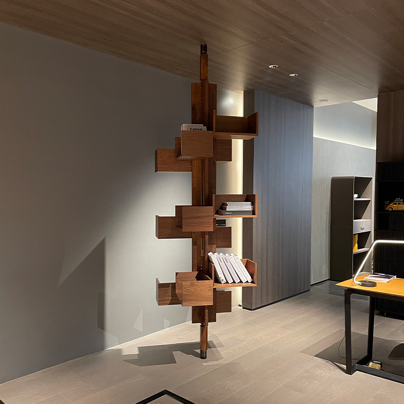 意式极简胡桃木书架旋转调节albero置物架展厅样板书架
