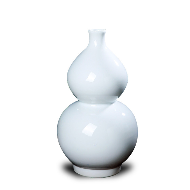 景德镇简约利财装饰客厅摆件风水花瓶高白釉葫芦花瓶