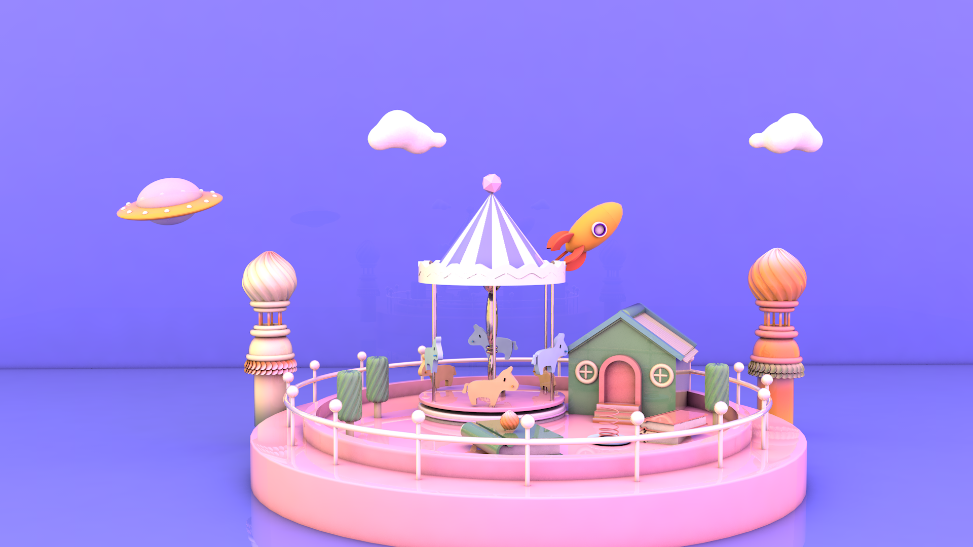 c4d工程文件源文件设计素材游乐场旋转木马动画包含设计素材