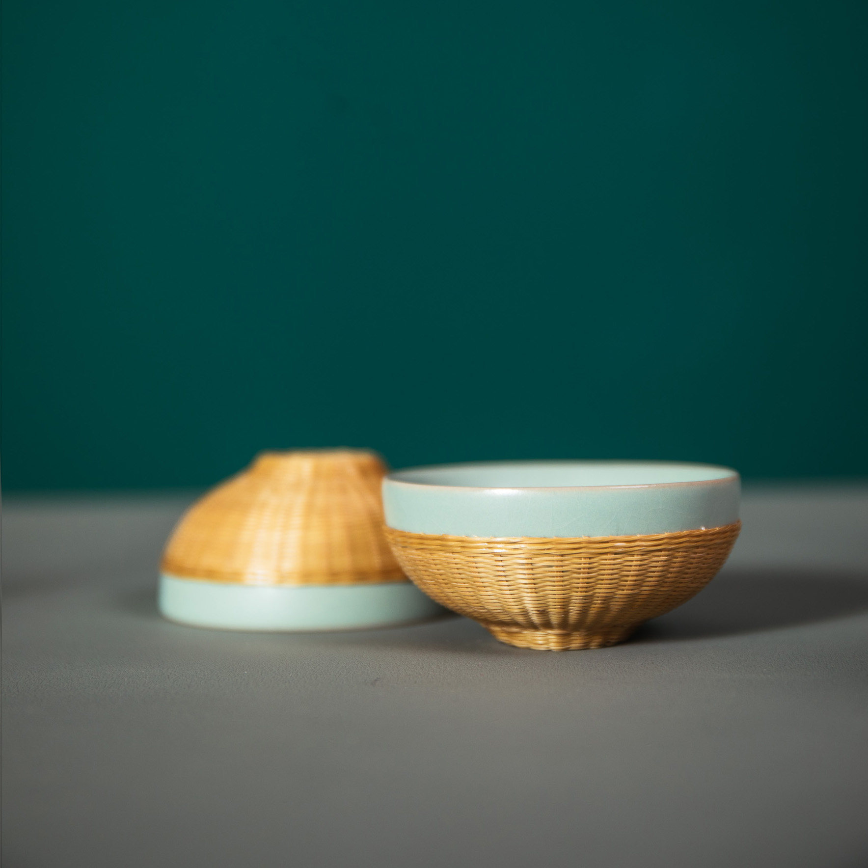 竹丝扣瓷茶具竹编茶杯个人杯竹丝编主人功夫竹编