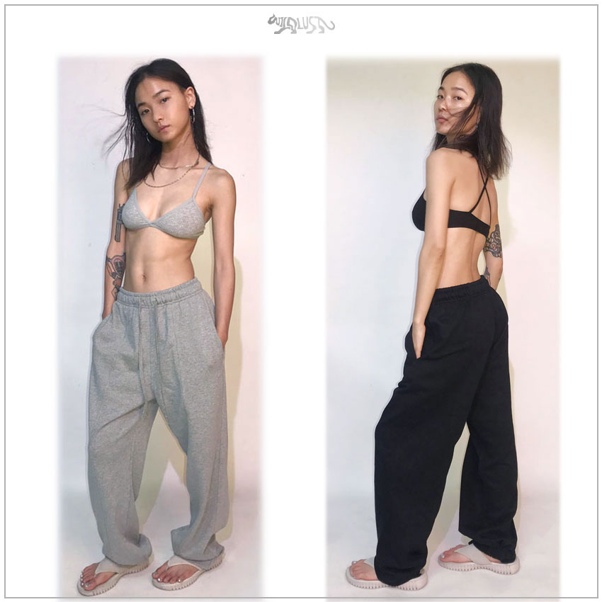 WILDLUST纯色质朴拼接结构男友中性帅气宽松休闲设计感廓形卫裤