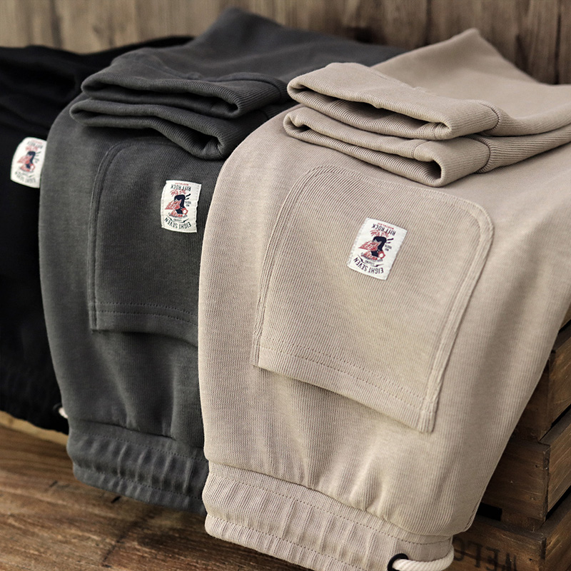 重磅针织休闲裤男日系复古做旧坠感抽绳秋季运动裤束脚收口卫裤男