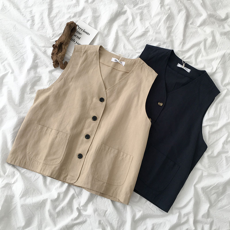 纯色百搭无袖背心马甲2022年秋季新款女装学生韩版V领马夹上衣潮