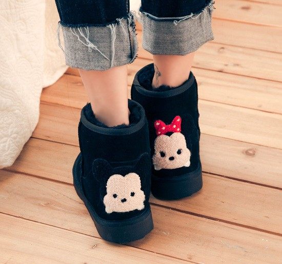 gracegift雪地靴女短筒加绒防滑雪地棉可爱刺绣加绒保暖冬靴女靴