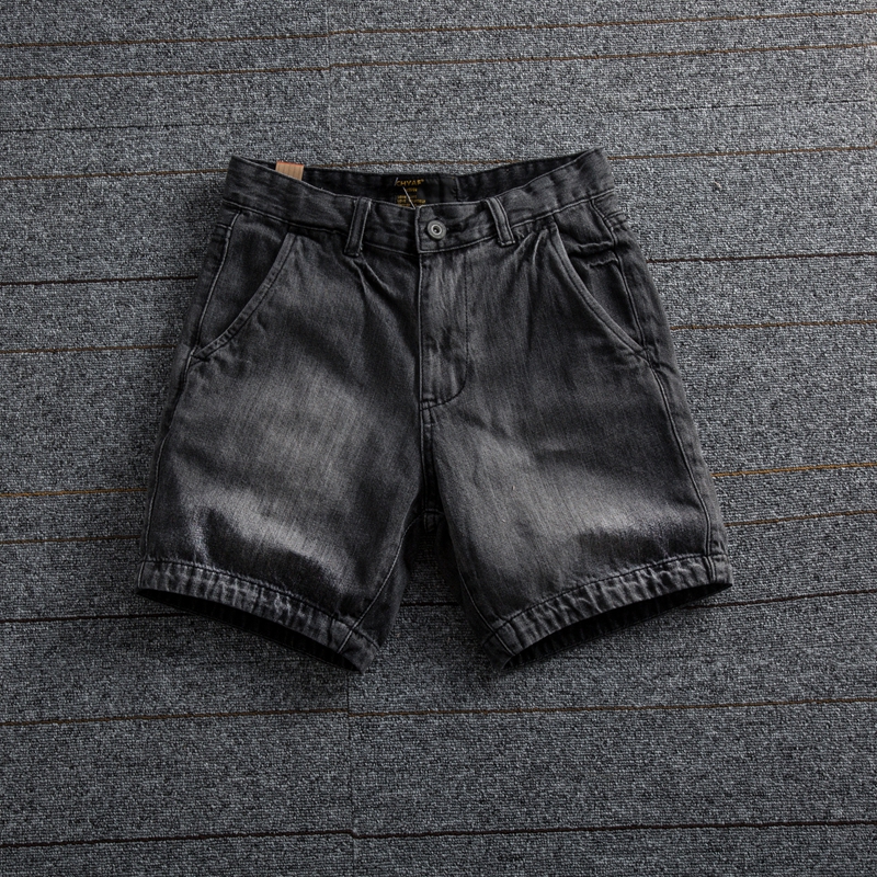 牛仔短裤男三分四分裤夏季复古潮牌水洗修身纯棉3分4分裤超短裤潮