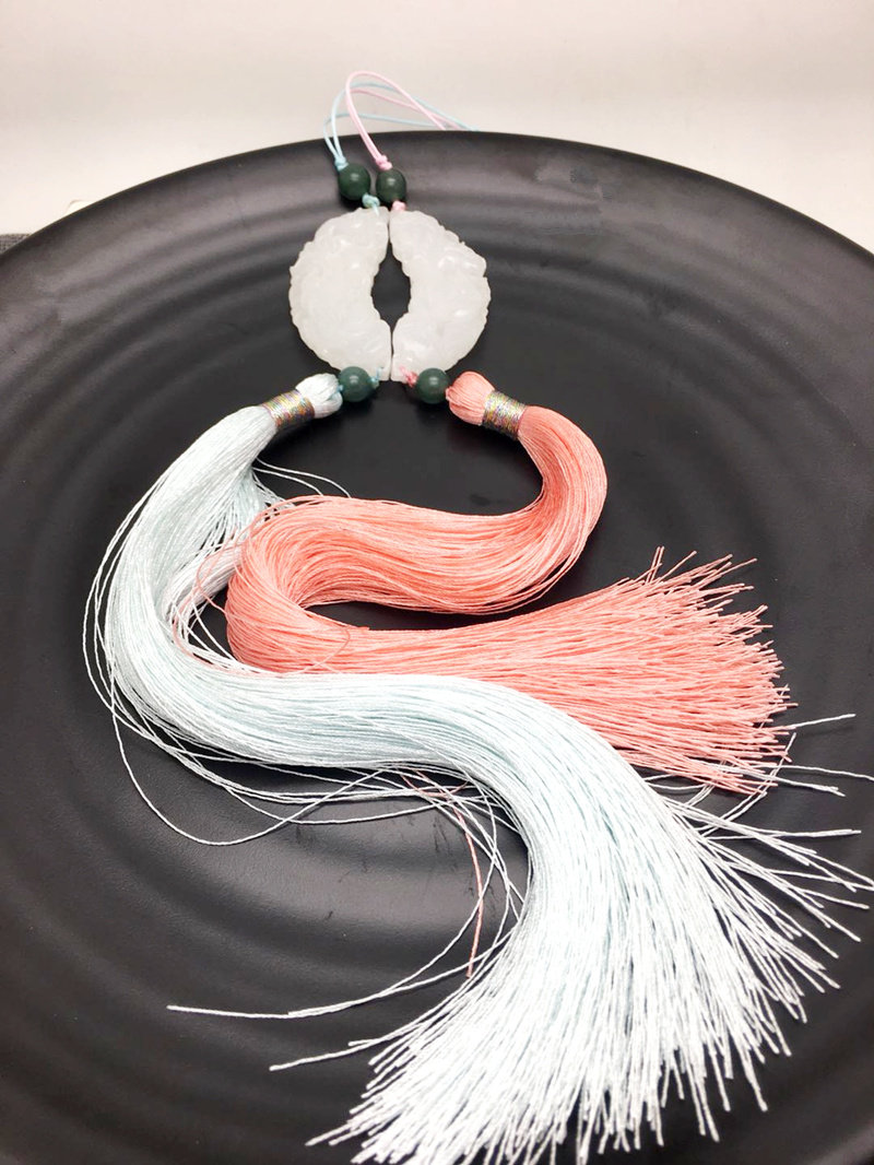 古典禁步宫绦月牙茶汉服配饰龙凤情侣对佩腰佩冰丝加长流苏白玉佩