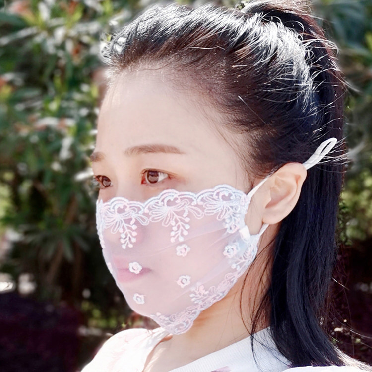 防晒口罩女蕾丝护脸黑色加大网纱布面罩加大可洗可调节防紫外线