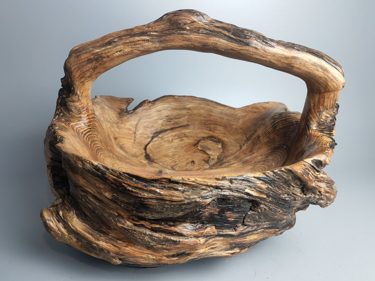 松树天然实木松脂聚宝盆原生态钥匙杂物收纳风化根雕