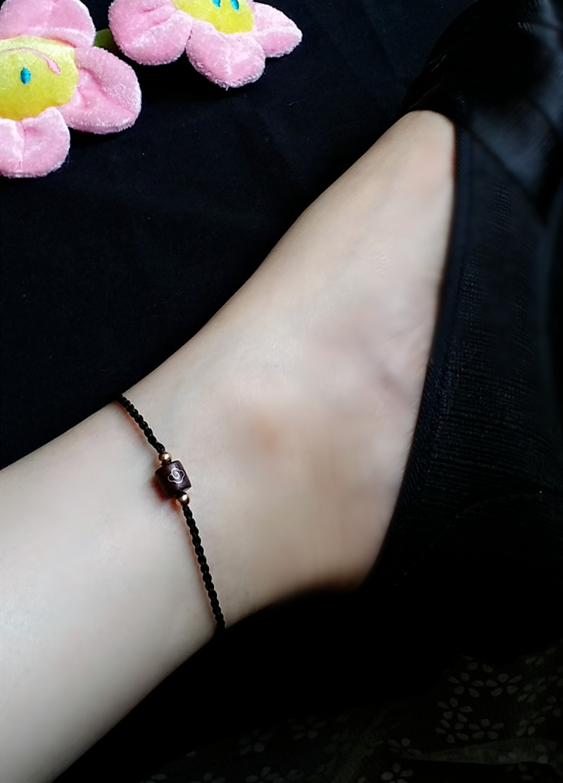 原创新品檀木镶银祥云桶珠手工编织脚链男友脚链