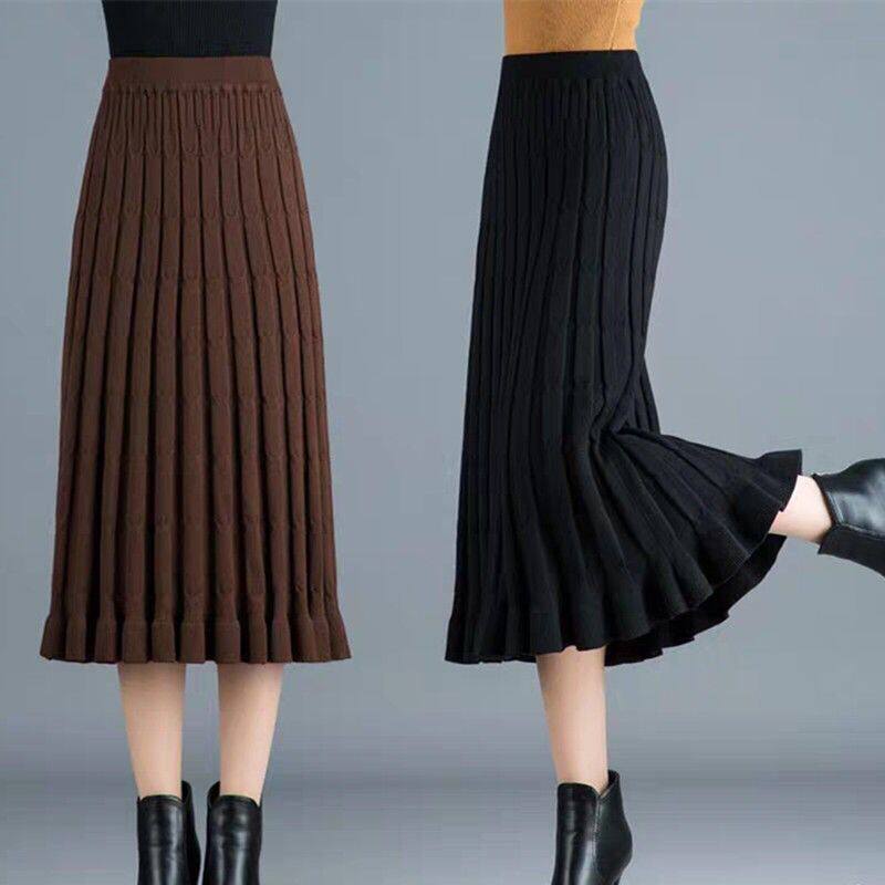 针织半身裙女秋冬季中长妈妈毛线裙子中老年跳舞广场舞半身裙