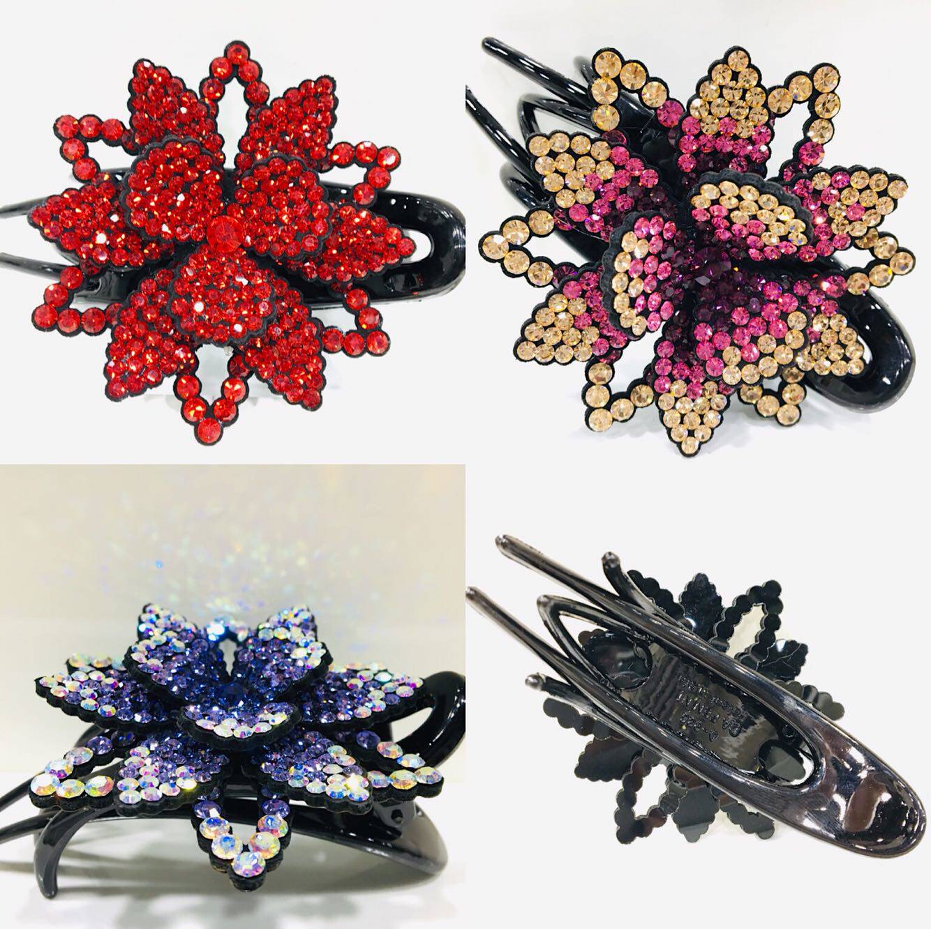网红爆款捷克钻满花开富贵三齿鸭嘴夹抓夹发头饰发饰