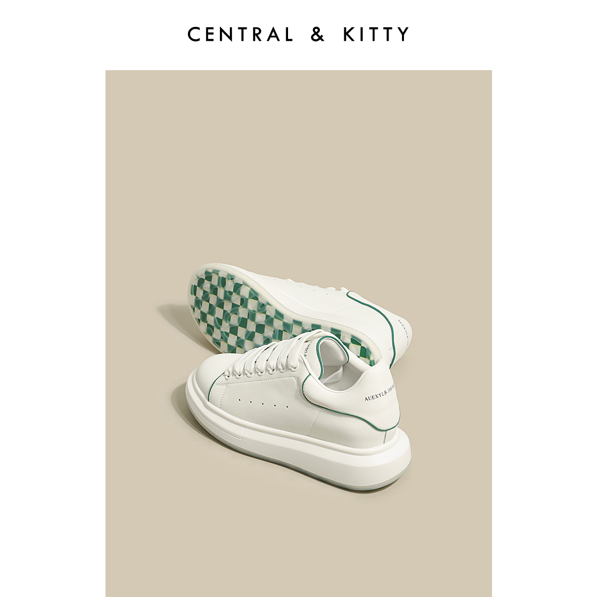 CENTRAL&KITTY厚底真皮休闲内增高麦昆小白鞋板鞋女鞋2022新款春