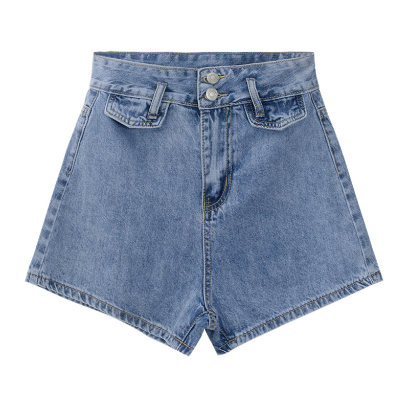 loveheynew浅蓝色牛仔短裤夏季2022新款高腰水洗阔腿休闲裤