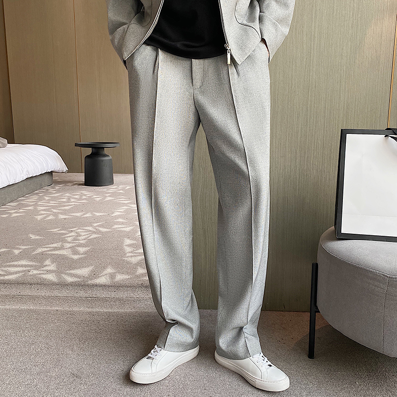 宽松西裤男直筒轻熟韩版坠感潮流港风阔腿裤休闲西装拖地垂感裤子