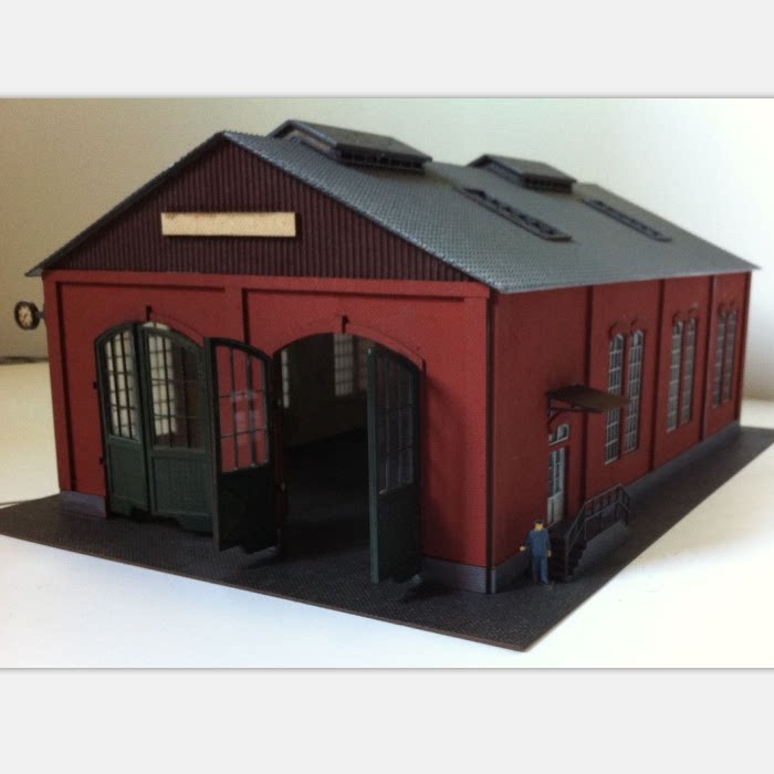 火车车库机车车房模型建筑场景ho铁路机务段火车模型