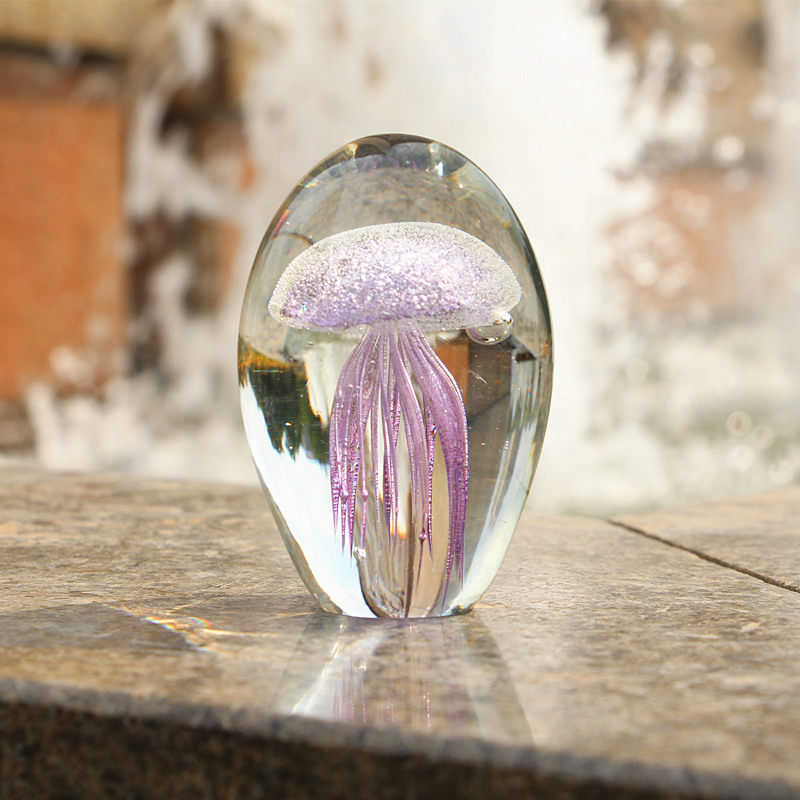 儿童节水晶球发光水母手工琉璃工艺摆件海洋动物鱼缸造景生日礼物