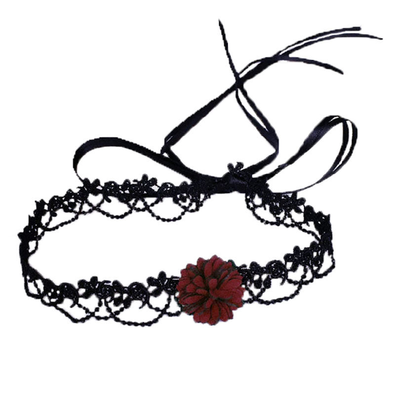 少女系带蕾丝山茶花朵choker萝莉项圈锁骨链女颈带颈链仙气防过敏