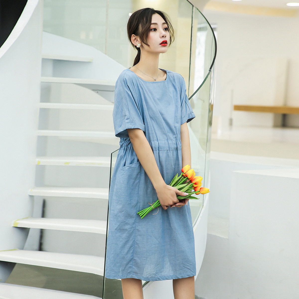 纯棉哺乳拉链宽松休闲薄款不退夏纯棉2022孕妇连衣裙