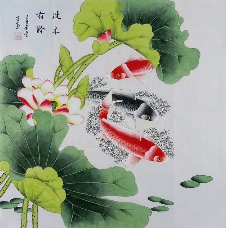 平民画院手绘国画风水画顾雪芳斗方工笔画成品九鱼图连年有余gg16