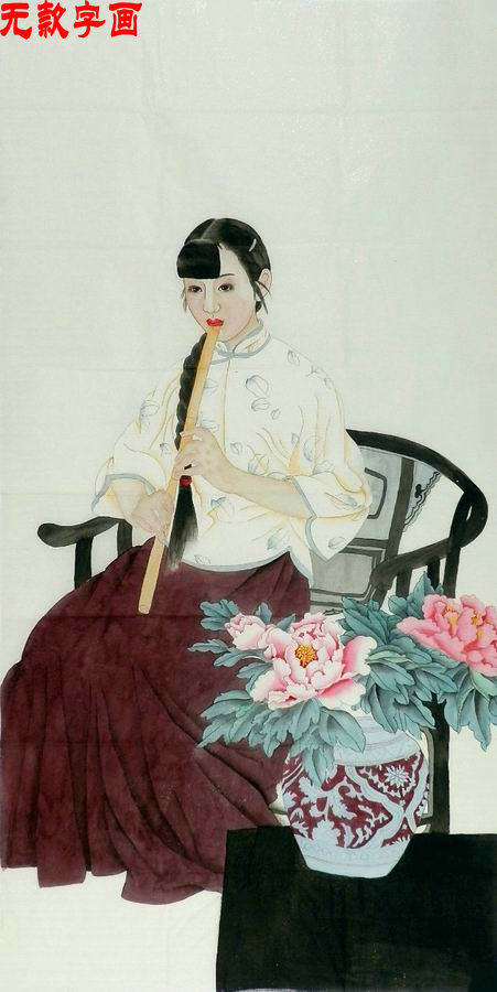 纯手绘字画四尺无款国画工笔画成品人物画 古典仕女美女136gg15