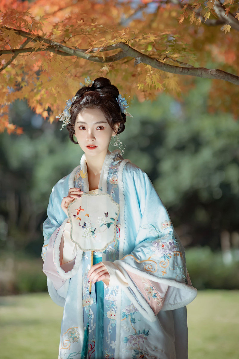 对襟桃花宽袖冬季百迭飞机袄直花序长干寺揽梦汉服