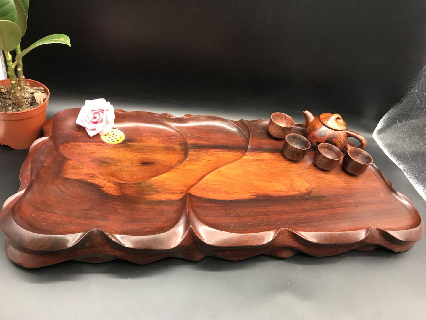 老挝红酸枝巴厘黄檀茶海茶盘红木工艺品摆件木雕